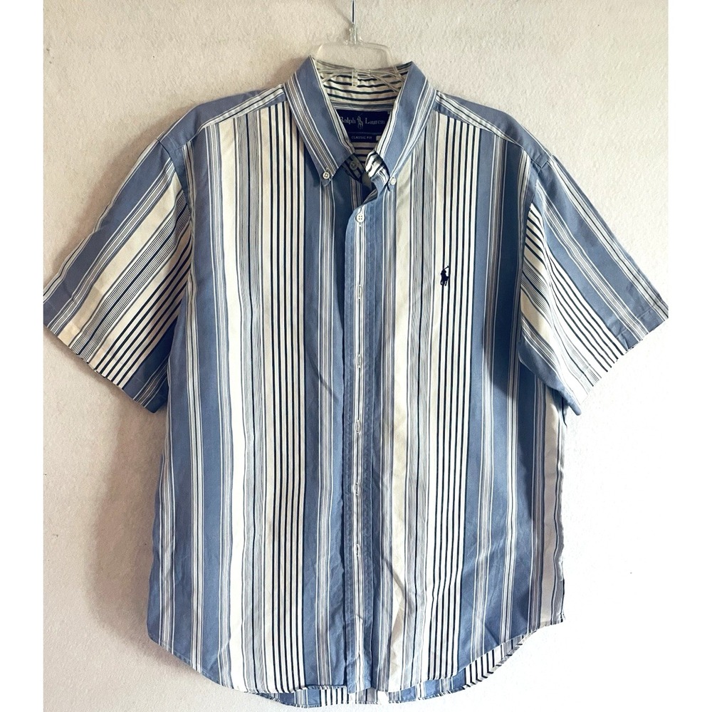 Ralph Lauren 90's Preppy Classic Fit Mens Striped Shirt Large Coastal Casual